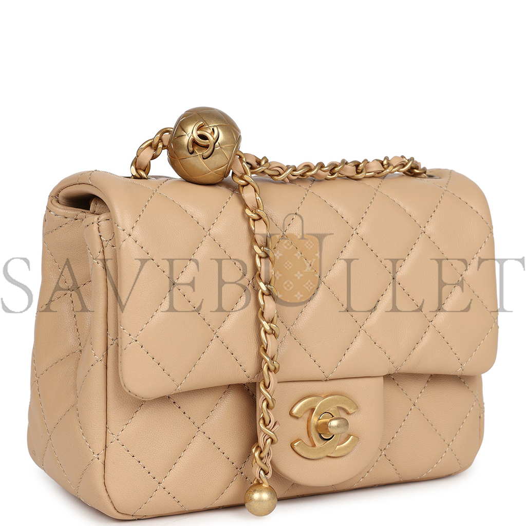 Ch*el beige leather mini square flap bag as1786 (17*13*8cm)